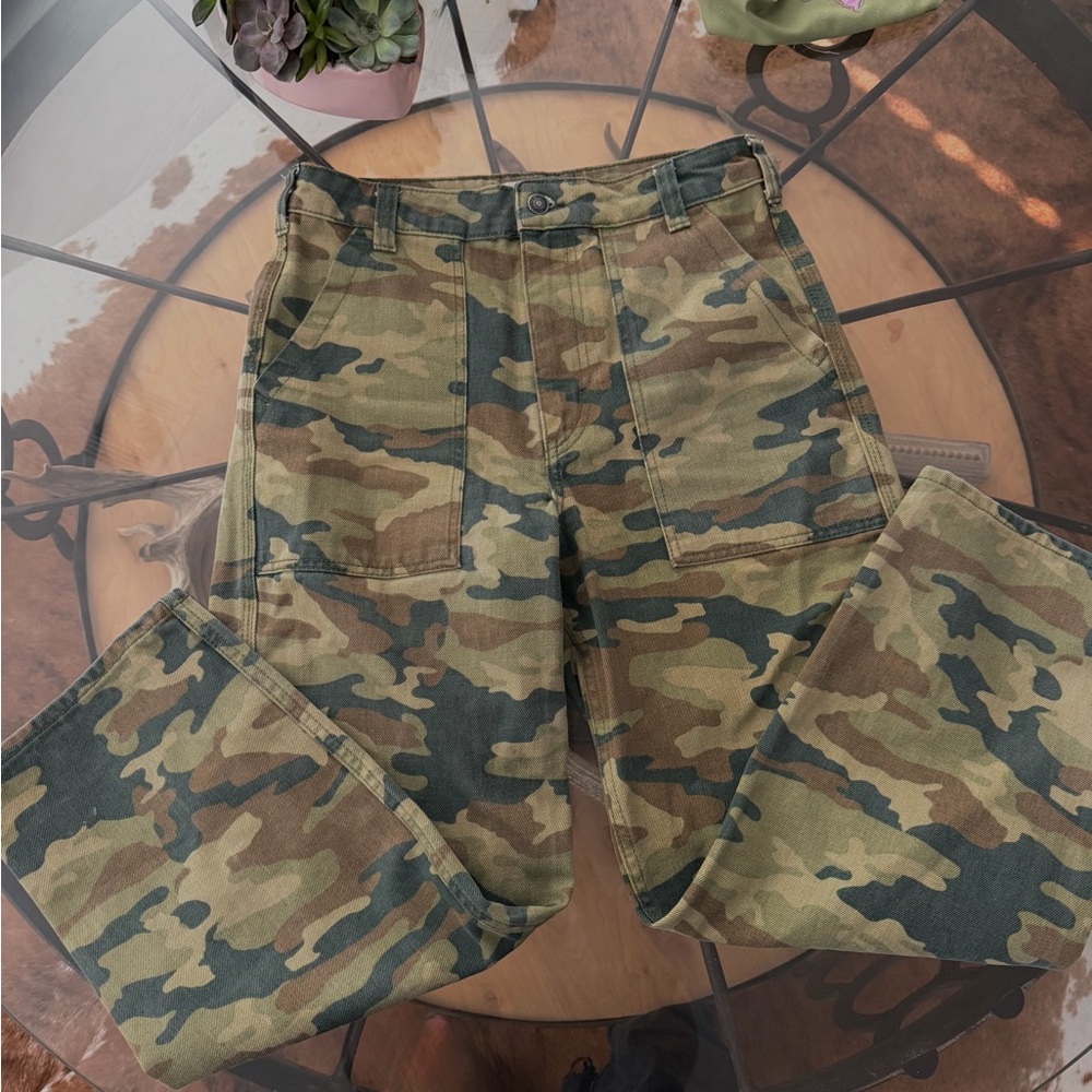 We The Free Camo Cropped Utility Jeans - Green/Brown